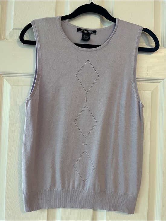 Sonia Tops - Sonia Lavender Pointelle Diamond Sleeveless Knit Tank